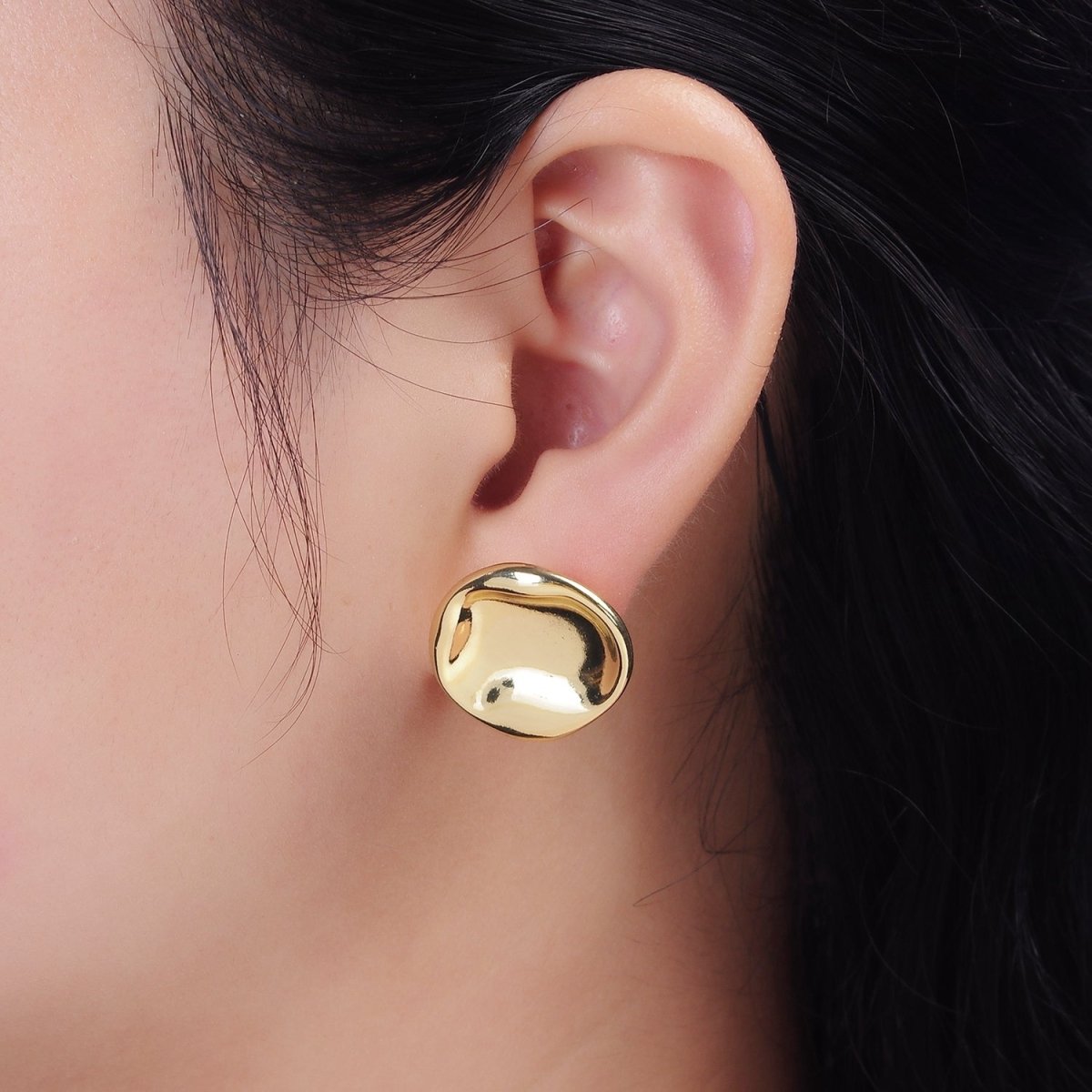 14K Gold plated Dented Round Minimalist Stud Earrings | AE175 - DLUXCA