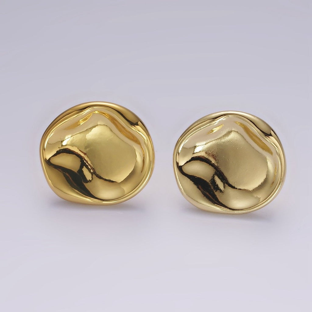 14K Gold plated Dented Round Minimalist Stud Earrings | AE175 - DLUXCA
