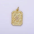 14K Gold plated Diamonds Card Micro Paved CZ Hammered Rectangular Tag Charm | AG304 - DLUXCA