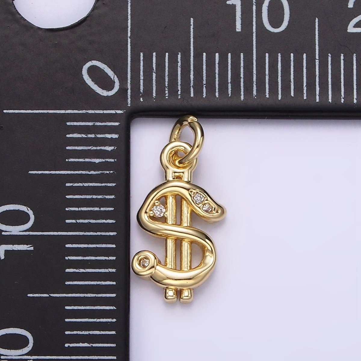 14K Gold plated Dollar Money Sign Clear CZ Charm | AC900 - DLUXCA