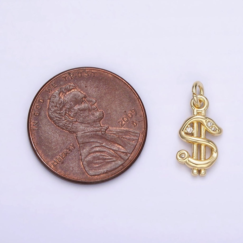 14K Gold plated Dollar Money Sign Clear CZ Charm | AC900 - DLUXCA