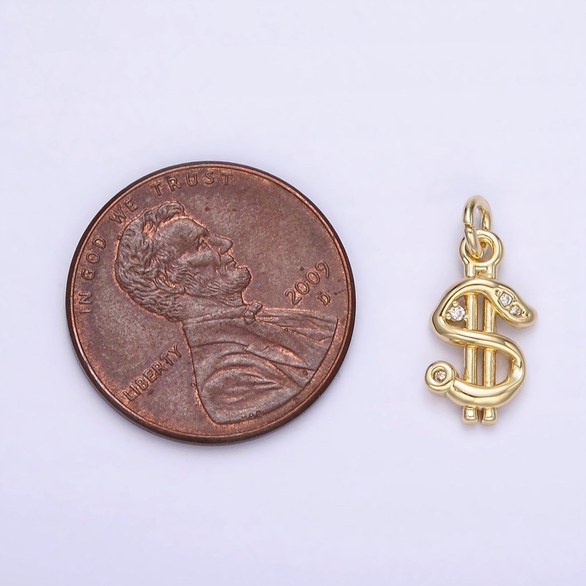 14K Gold plated Dollar Money Sign Clear CZ Charm | AC900 - DLUXCA