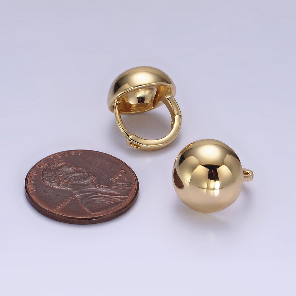 14K Gold plated Dome Round Bead Minimalist 12mm Huggie Earrings | AE874 - DLUXCA