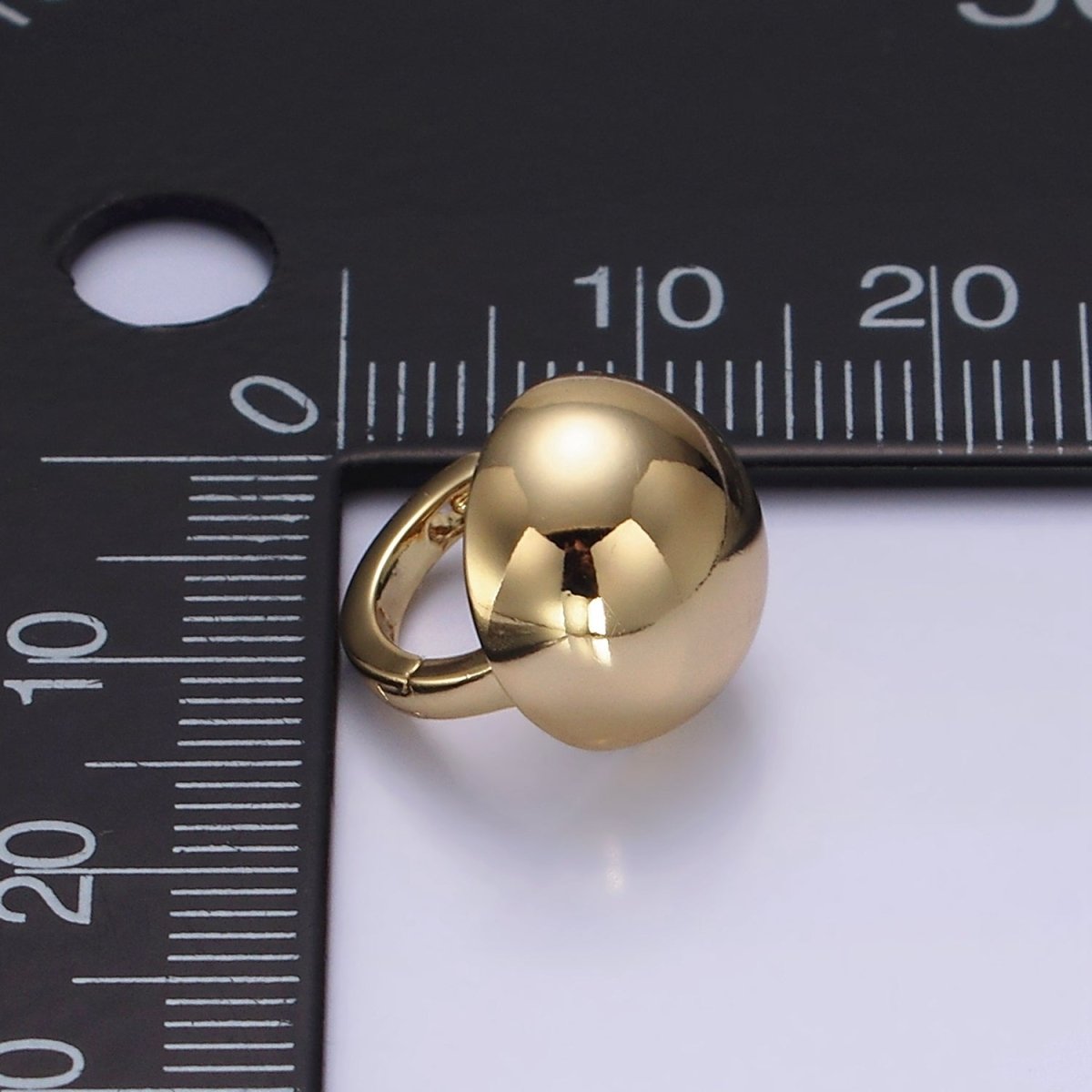 14K Gold plated Dome Round Bead Minimalist 12mm Huggie Earrings | AE874 - DLUXCA