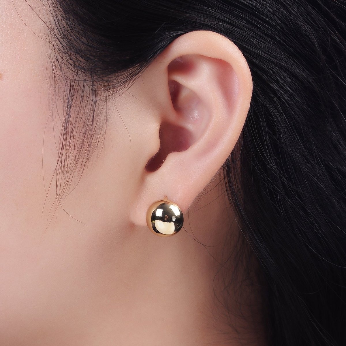 14K Gold plated Dome Round Bead Minimalist 12mm Huggie Earrings | AE874 - DLUXCA