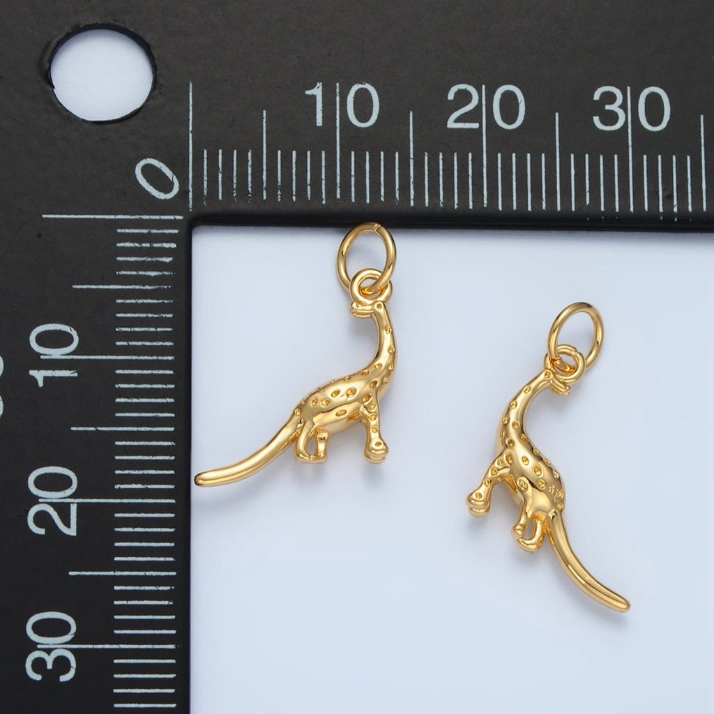 14K Gold plated Dotted Brachiosaurus Dinosaurs Prehistoric Animal Charm | AG944 - DLUXCA