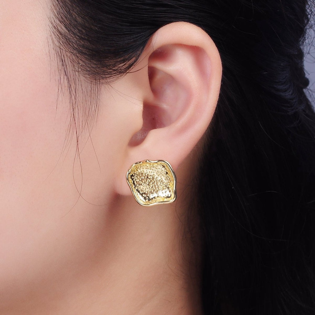 14K Gold plated Dotted Dome Abstract Round Stud Earrings | V285 - DLUXCA