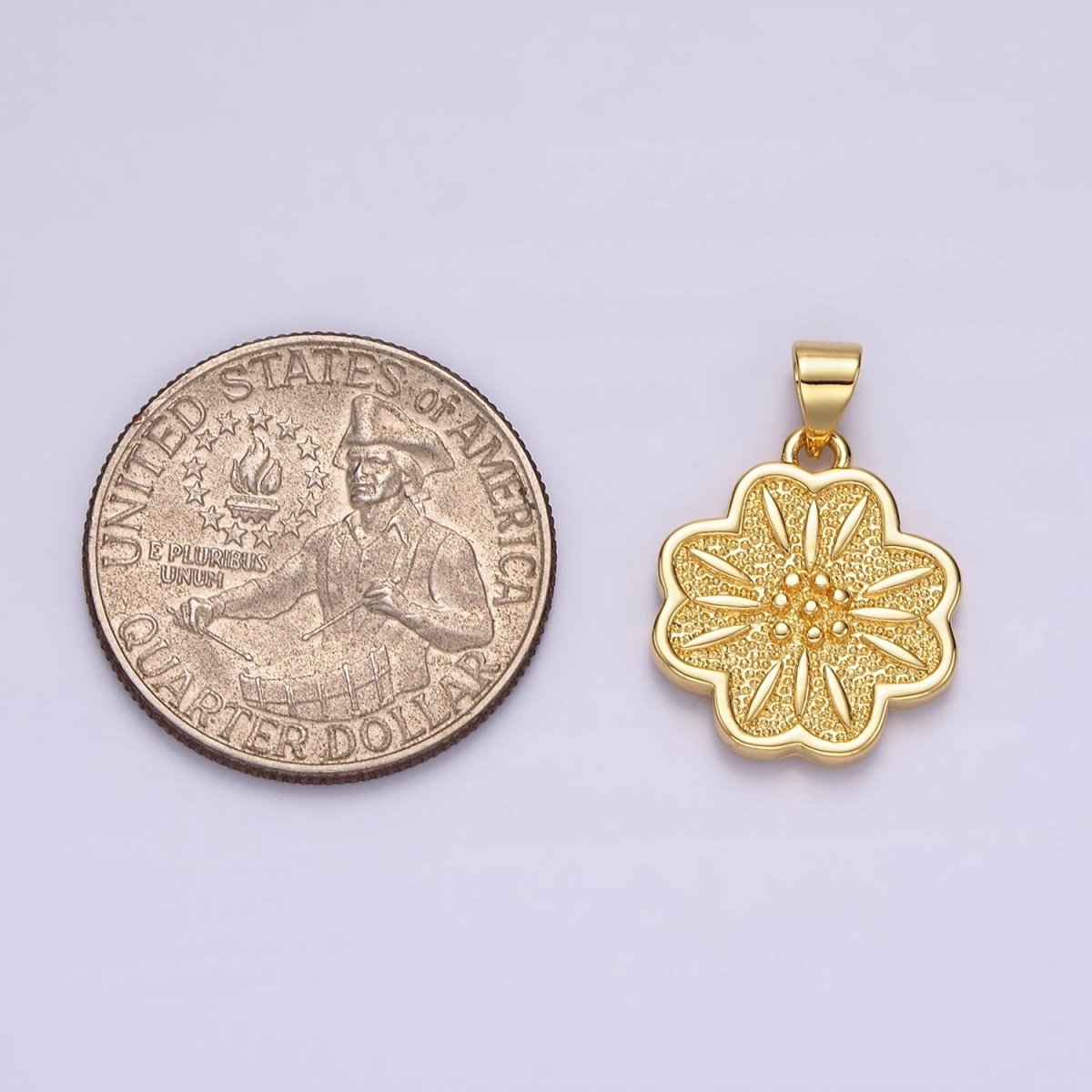 14K Gold plated Dotted Sphere Textured Flower Minimalist Pendant | N1911 - DLUXCA