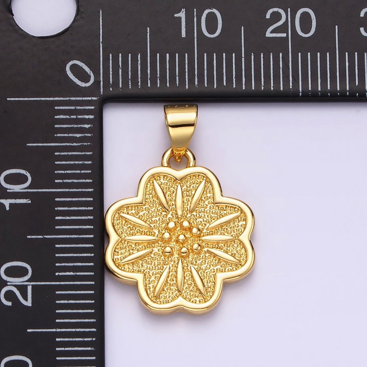 14K Gold plated Dotted Sphere Textured Flower Minimalist Pendant | N1911 - DLUXCA