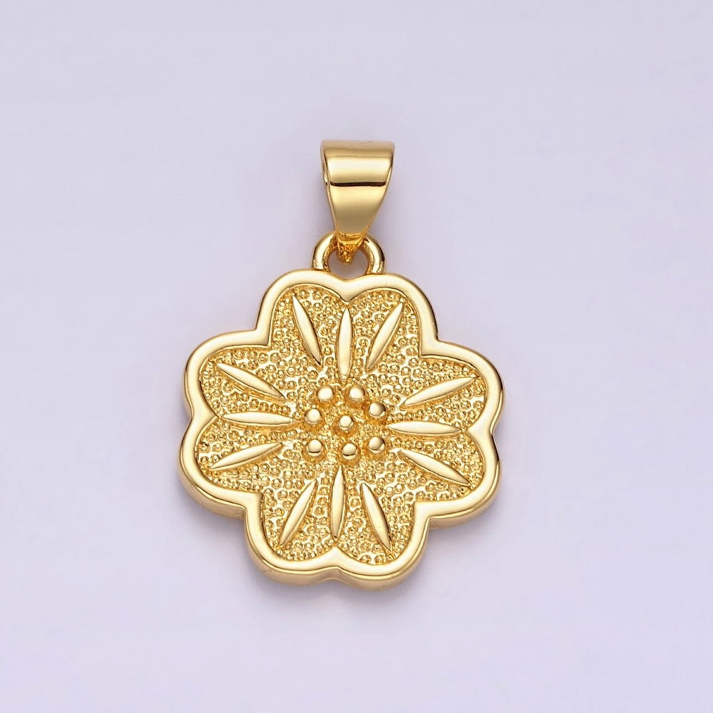 14K Gold plated Dotted Sphere Textured Flower Minimalist Pendant | N1911 - DLUXCA