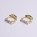 14K Gold plated Double Clear Baguette Lined 16mm Huggie Earrings | AD1057 - DLUXCA