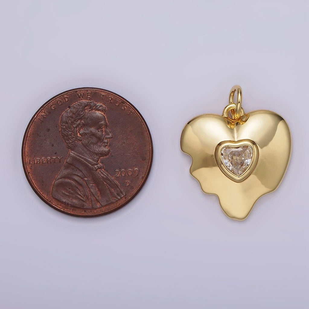 14K Gold plated Double Clear CZ Melted Broken Heart Charm | AG155 - DLUXCA