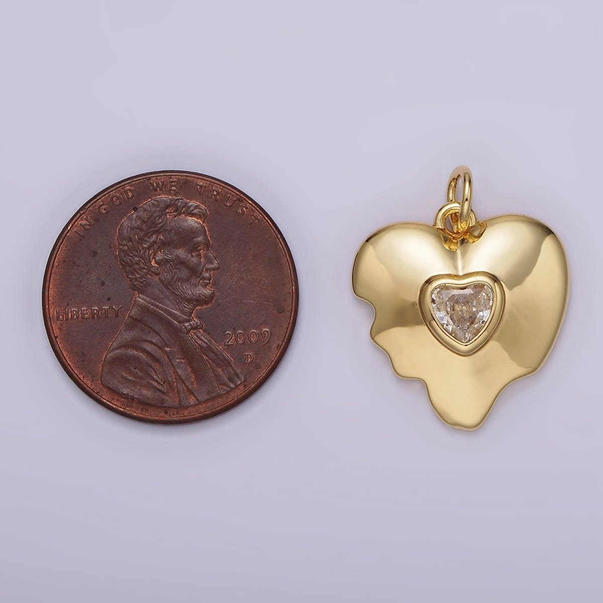 14K Gold plated Double Clear CZ Melted Broken Heart Charm | AG155 - DLUXCA