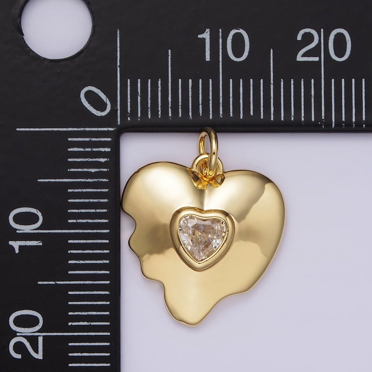 14K Gold plated Double Clear CZ Melted Broken Heart Charm | AG155 - DLUXCA