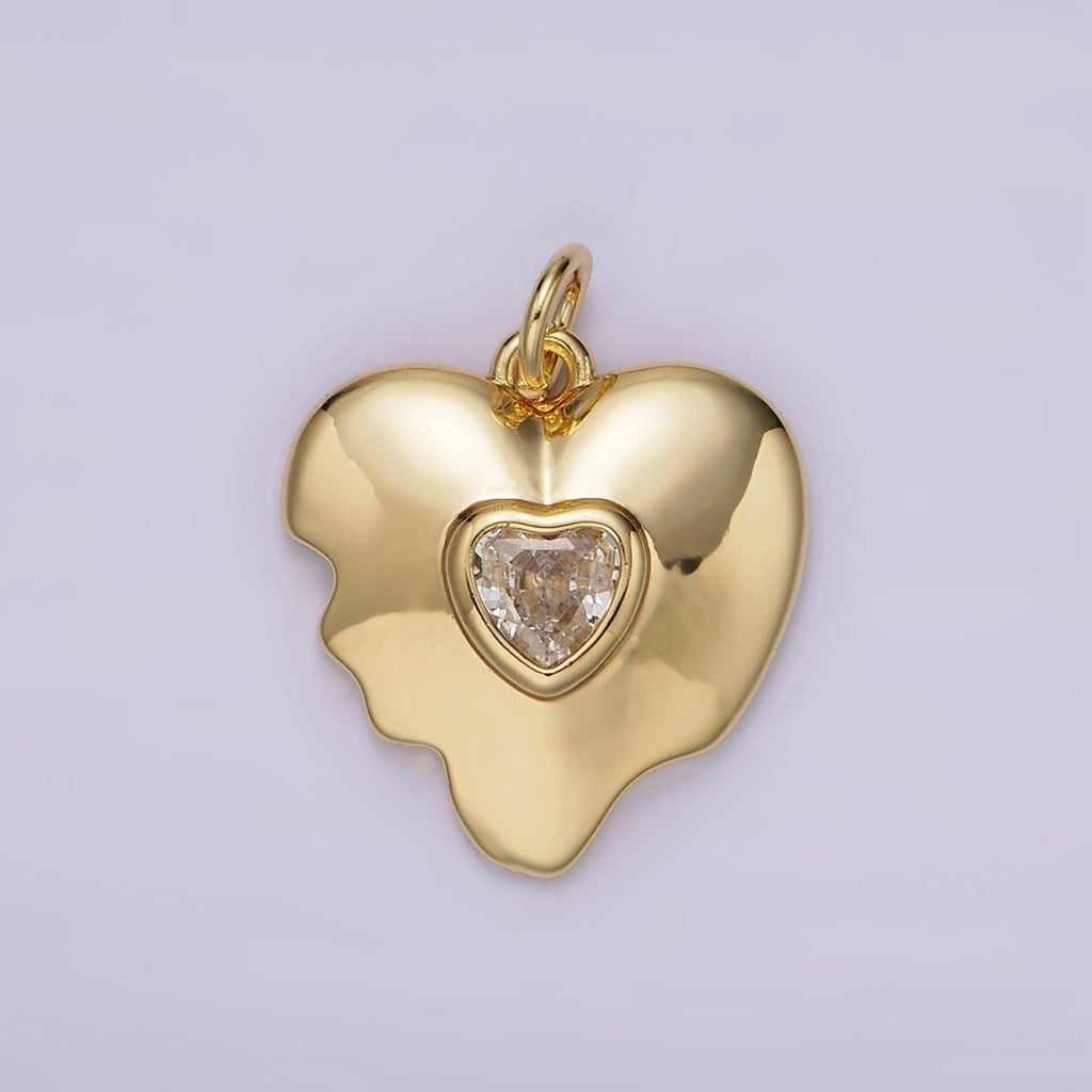 14K Gold plated Double Clear CZ Melted Broken Heart Charm | AG155 - DLUXCA