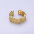 14K Gold plated Double Curb Chain Link Micro Paved Bar Ring | O1051 - DLUXCA