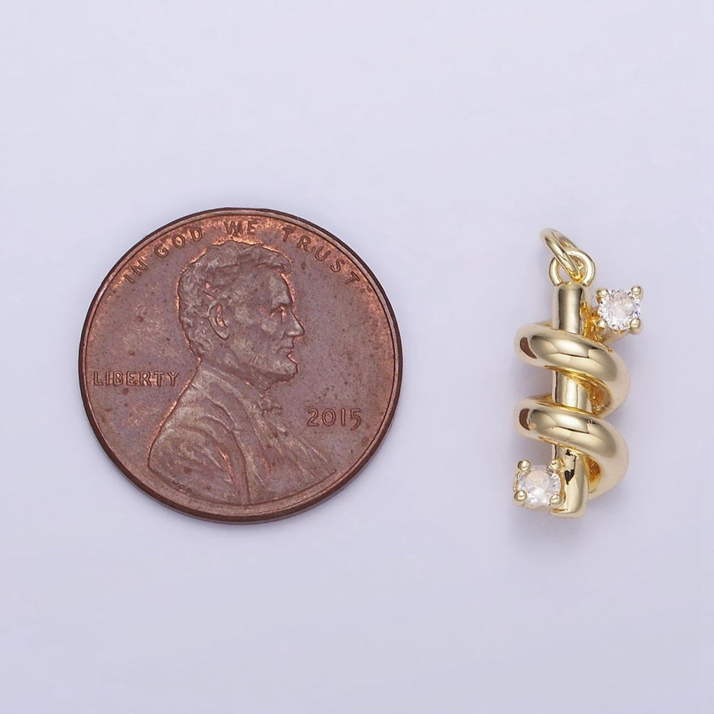 14K Gold plated Double CZ Bar Band Twirl Charm | AG737 - DLUXCA