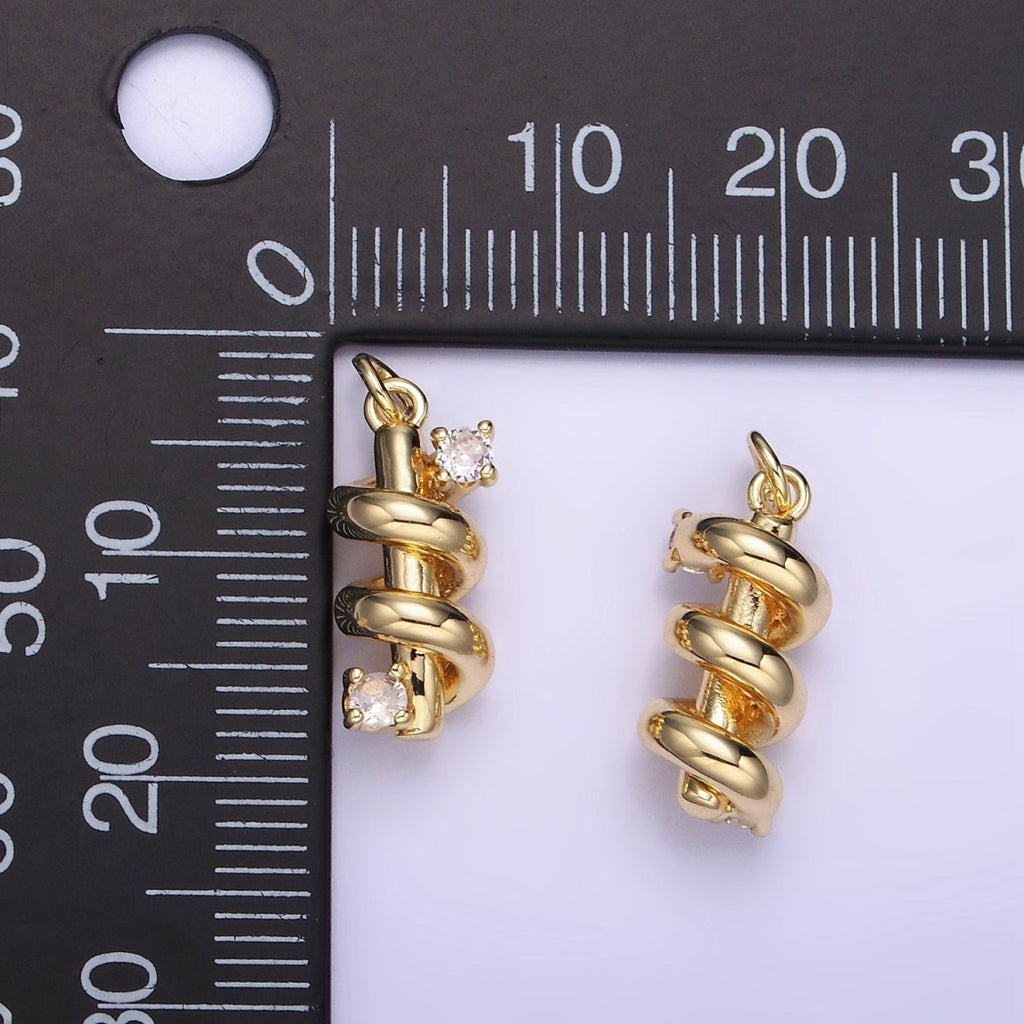 14K Gold plated Double CZ Bar Band Twirl Charm | AG737 - DLUXCA