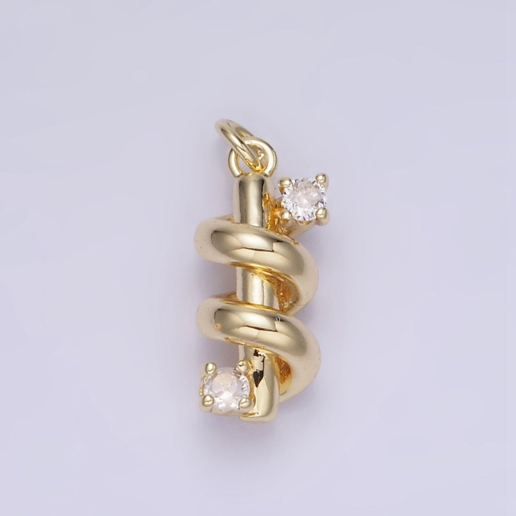 14K Gold plated Double CZ Bar Band Twirl Charm | AG737 - DLUXCA