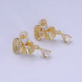 14K Gold plated Double CZ Sunburst Twirled Teardrop Drop Stud Earrings | AB1275 - DLUXCA