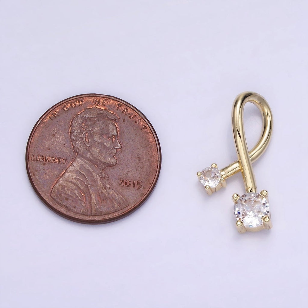 14K Gold plated Double CZ Twirl Band Charm | AA1202 - DLUXCA