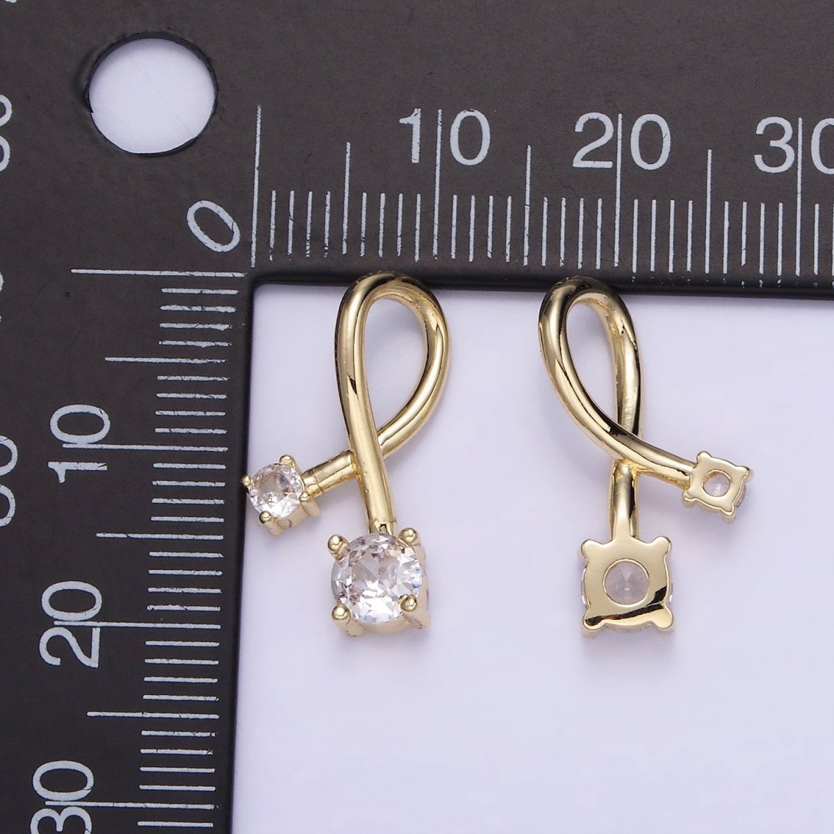 14K Gold plated Double CZ Twirl Band Charm | AA1202 - DLUXCA