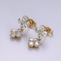 14K Gold plated Double Flower Clear CZ Petal Drop Stud Earrings | AB1127 - DLUXCA
