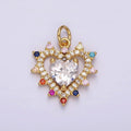 14K Gold plated Double Heart Micro Paved Multicolor CZ Dotted Outline Charm | AG523 - DLUXCA