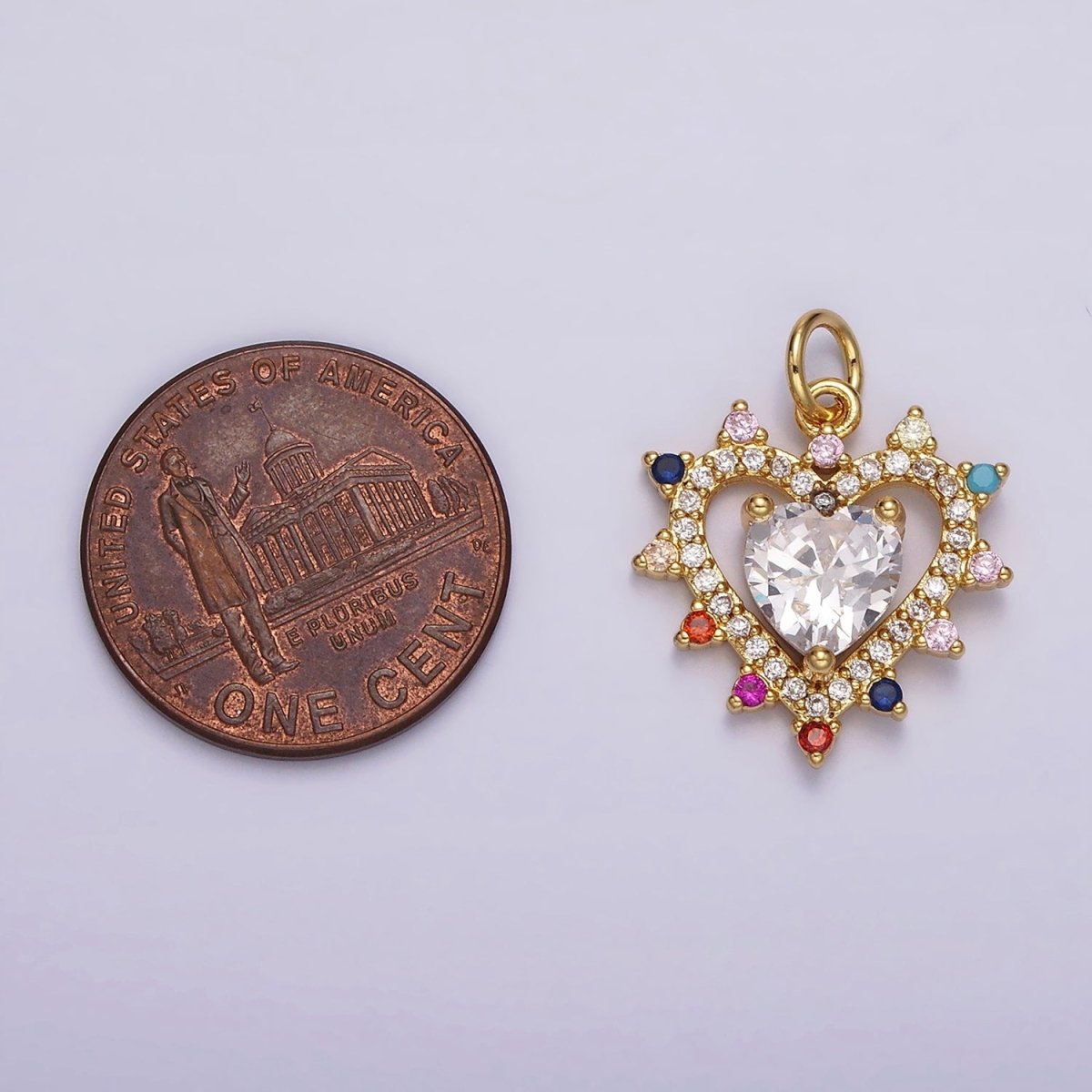 14K Gold plated Double Heart Micro Paved Multicolor CZ Dotted Outline Charm | AG523 - DLUXCA