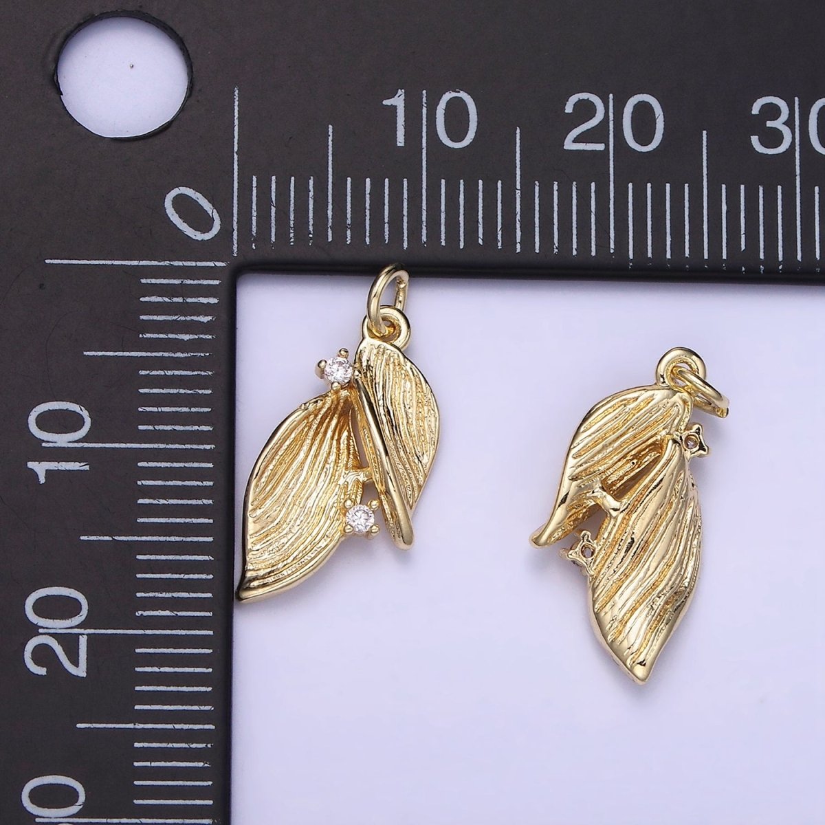 14K Gold plated Double Leaf Charm | AG-676 - DLUXCA