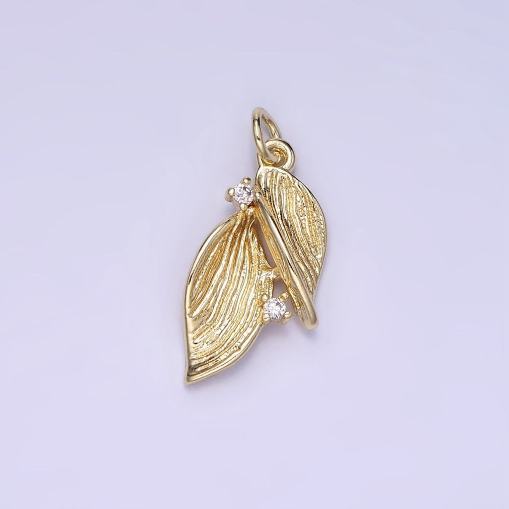 14K Gold plated Double Leaf Charm | AG-676 - DLUXCA