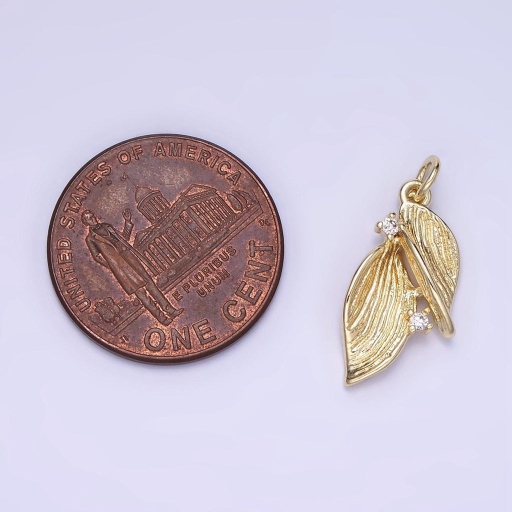 14K Gold plated Double Leaf Charm | AG-676 - DLUXCA