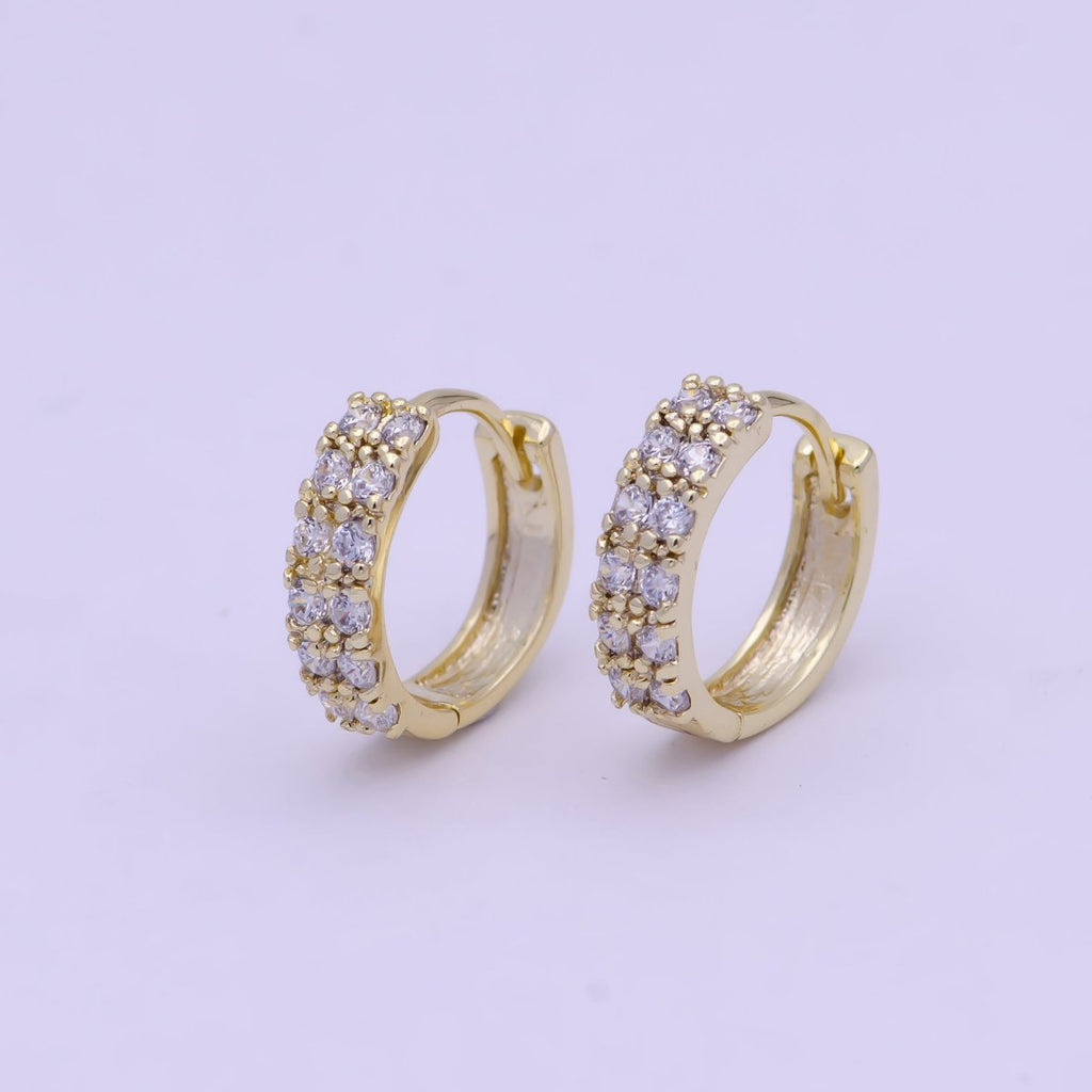 14K Gold plated Double Micro Paved CZ 11.5mm Huggie Cartilage Hoops Earrings Q-022 - DLUXCA