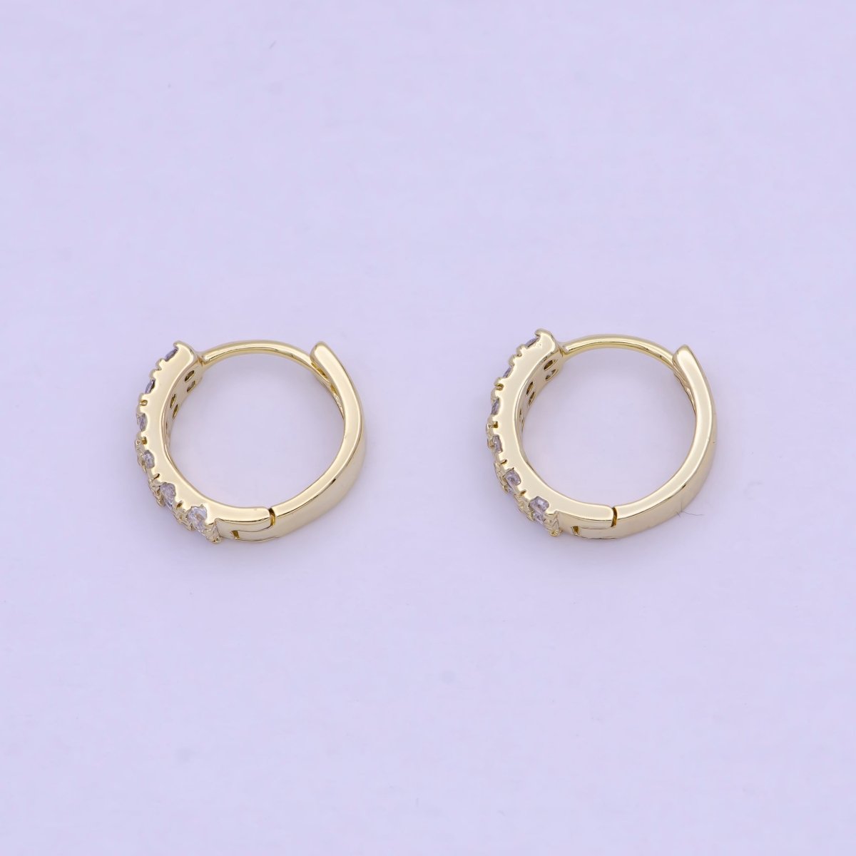 14K Gold plated Double Micro Paved CZ 11.5mm Huggie Cartilage Hoops Earrings Q-022 - DLUXCA