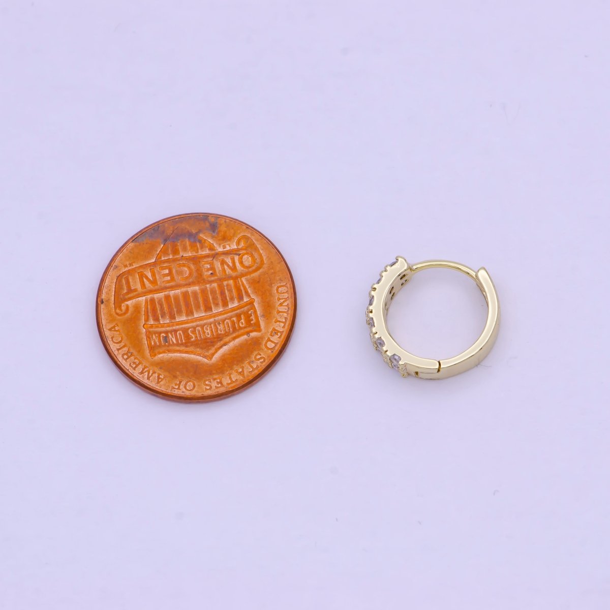 14K Gold plated Double Micro Paved CZ 11.5mm Huggie Cartilage Hoops Earrings Q-022 - DLUXCA