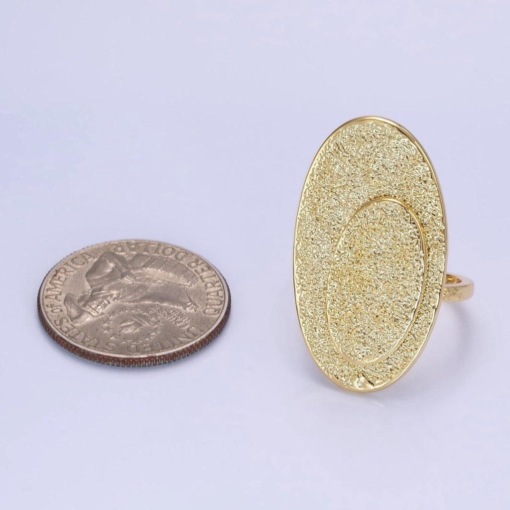 14K Gold plated Double Oval Hammered Ring | O1321 - DLUXCA