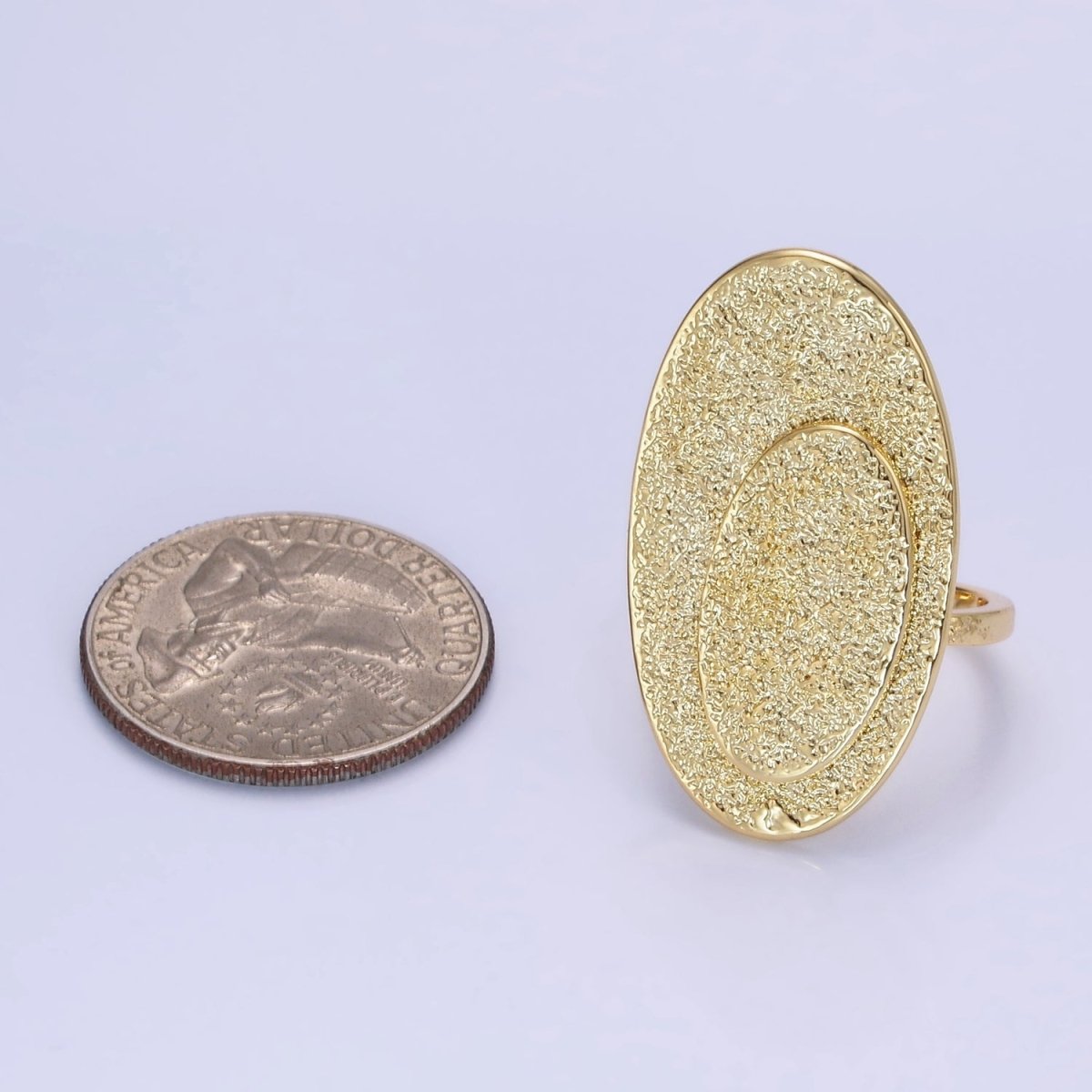 14K Gold plated Double Oval Hammered Ring | O1321 - DLUXCA