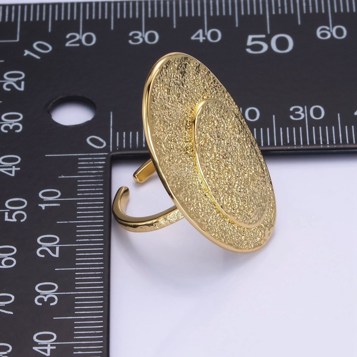 14K Gold plated Double Oval Hammered Ring | O1321 - DLUXCA
