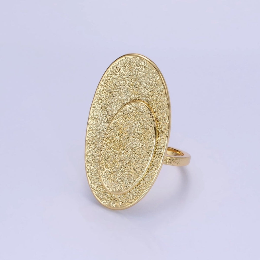 14K Gold plated Double Oval Hammered Ring | O1321 - DLUXCA