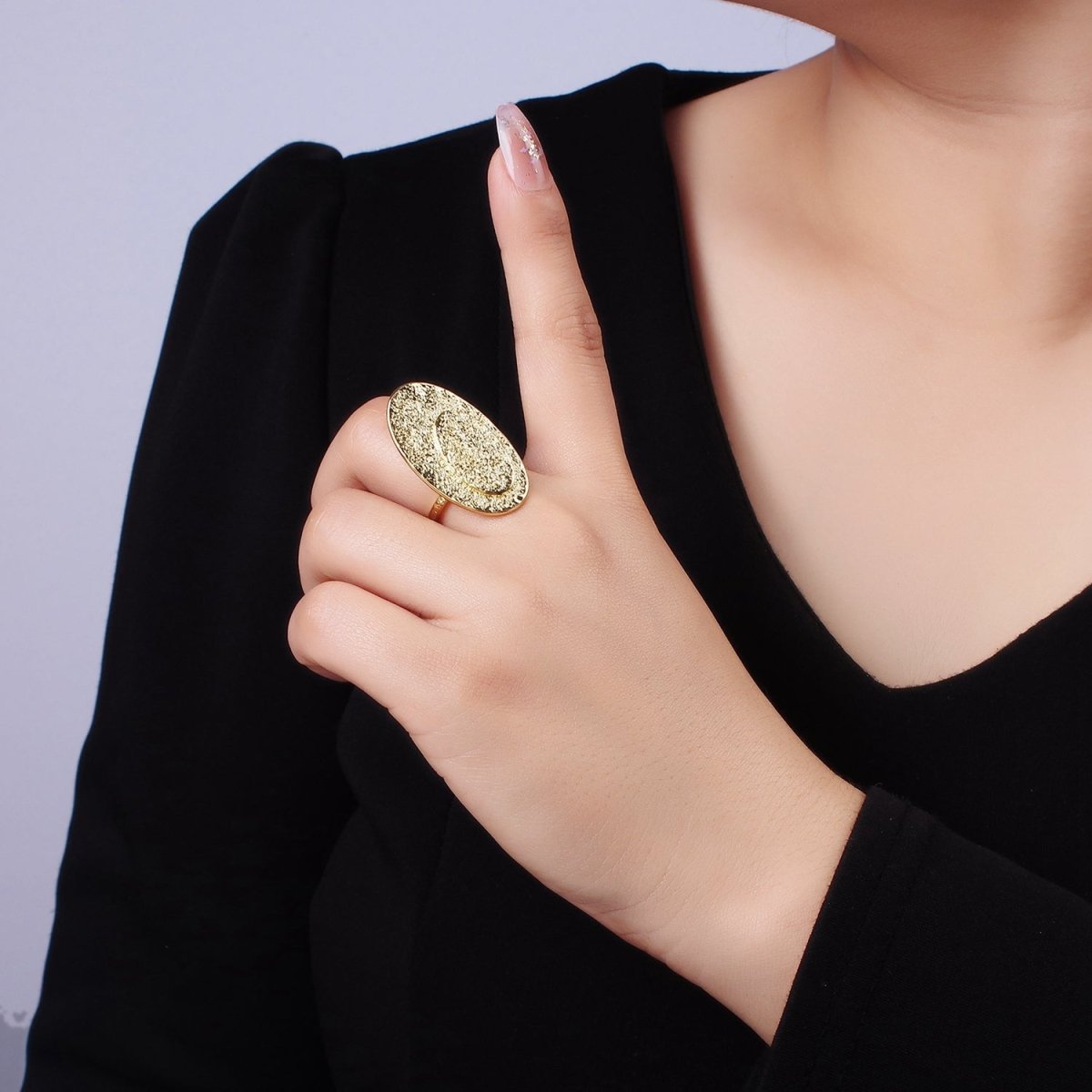 14K Gold plated Double Oval Hammered Ring | O1321 - DLUXCA