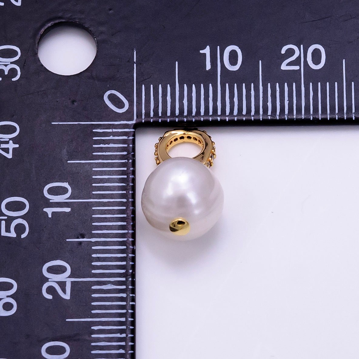14K Gold plated Double Round Freshwater Pearl Micro Paved CZ Bail Pendant | P1079 - DLUXCA
