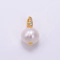14K Gold plated Double Round Freshwater Pearl Micro Paved CZ Bail Pendant | P1079 - DLUXCA