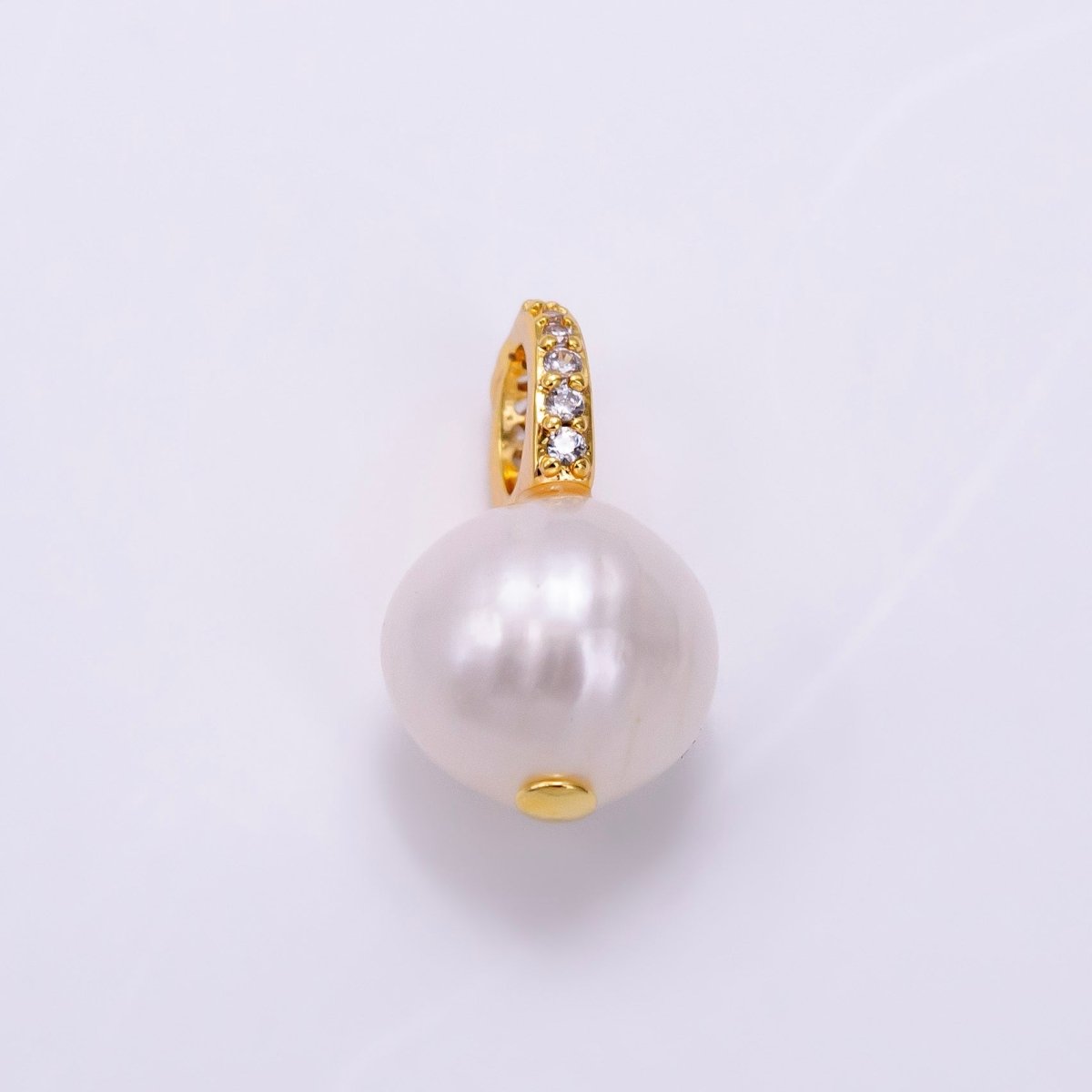 14K Gold plated Double Round Freshwater Pearl Micro Paved CZ Bail Pendant | P1079 - DLUXCA