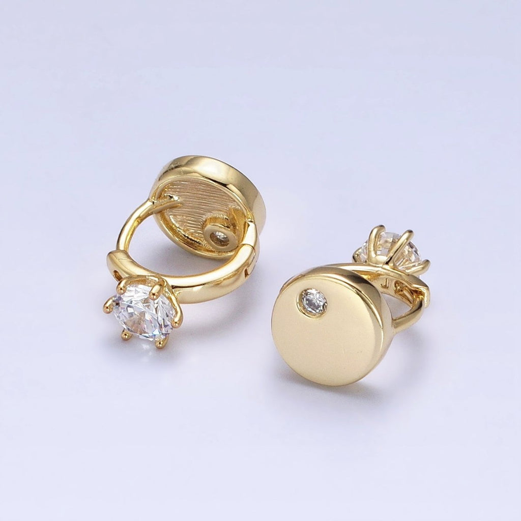 14K Gold plated Double Sided Round Clear CZ Dotted 11mm Cartilage Huggie Earrings | AD1463 - DLUXCA