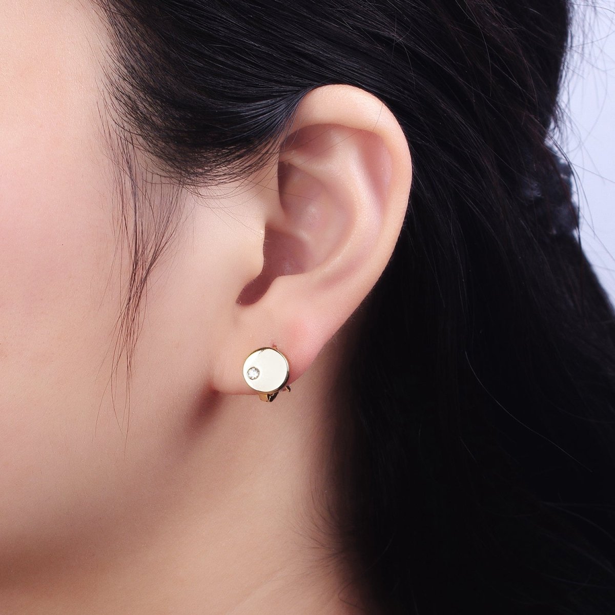 14K Gold plated Double Sided Round Clear CZ Dotted 11mm Cartilage Huggie Earrings | AD1463 - DLUXCA