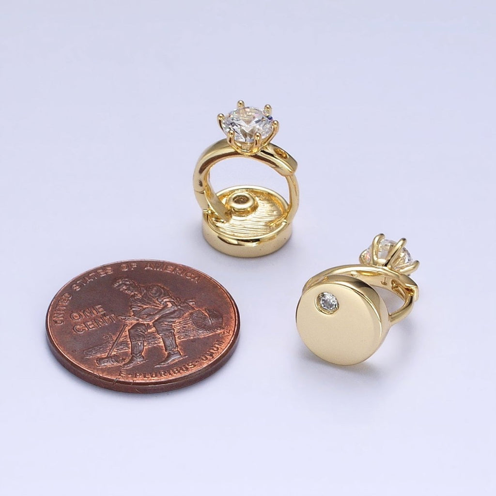 14K Gold plated Double Sided Round Clear CZ Dotted 11mm Cartilage Huggie Earrings | AD1463 - DLUXCA