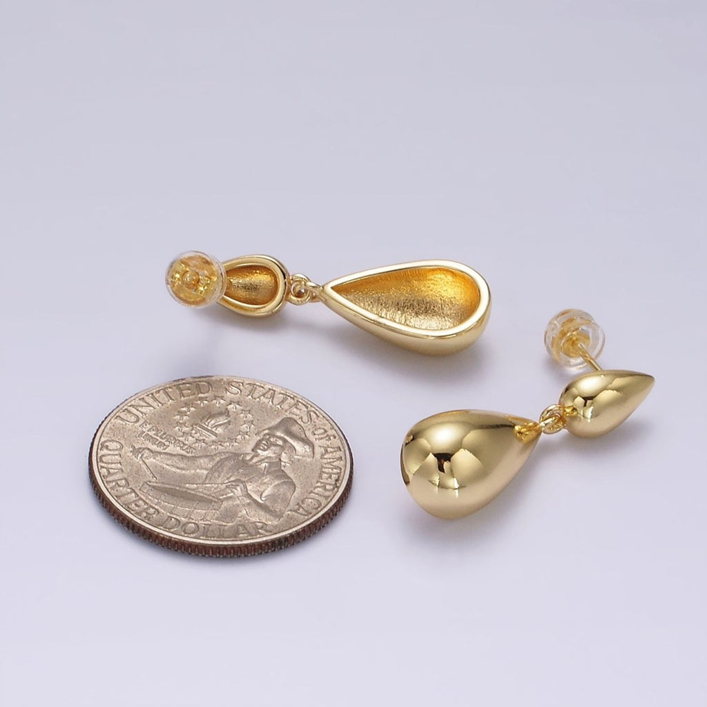 14K Gold plated Double Teardrop Dome Drop Stud Earrings in Gold & Silver | AE245 AE246