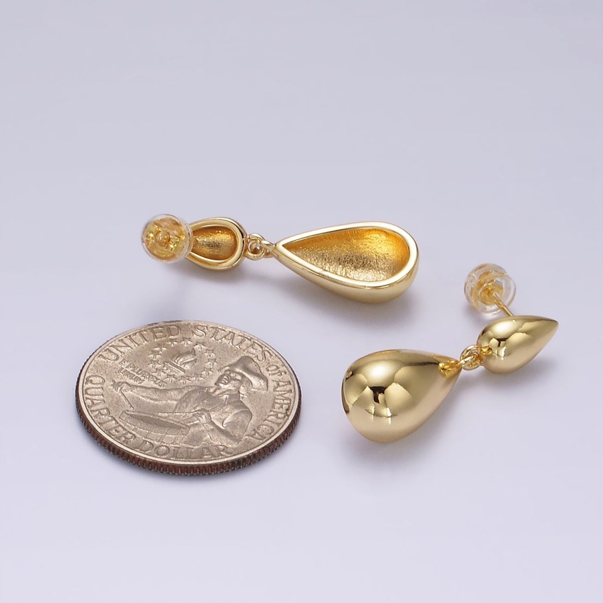 14K Gold plated Double Teardrop Dome Drop Stud Earrings in Gold & Silver | AE245 AE246