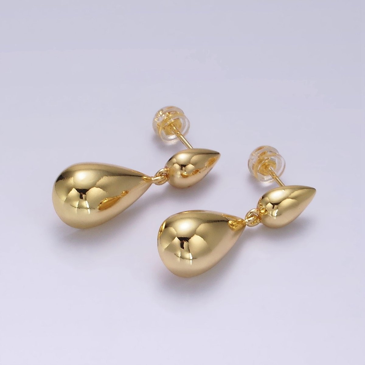 14K Gold plated Double Teardrop Dome Drop Stud Earrings in Gold & Silver | AE245 AE246