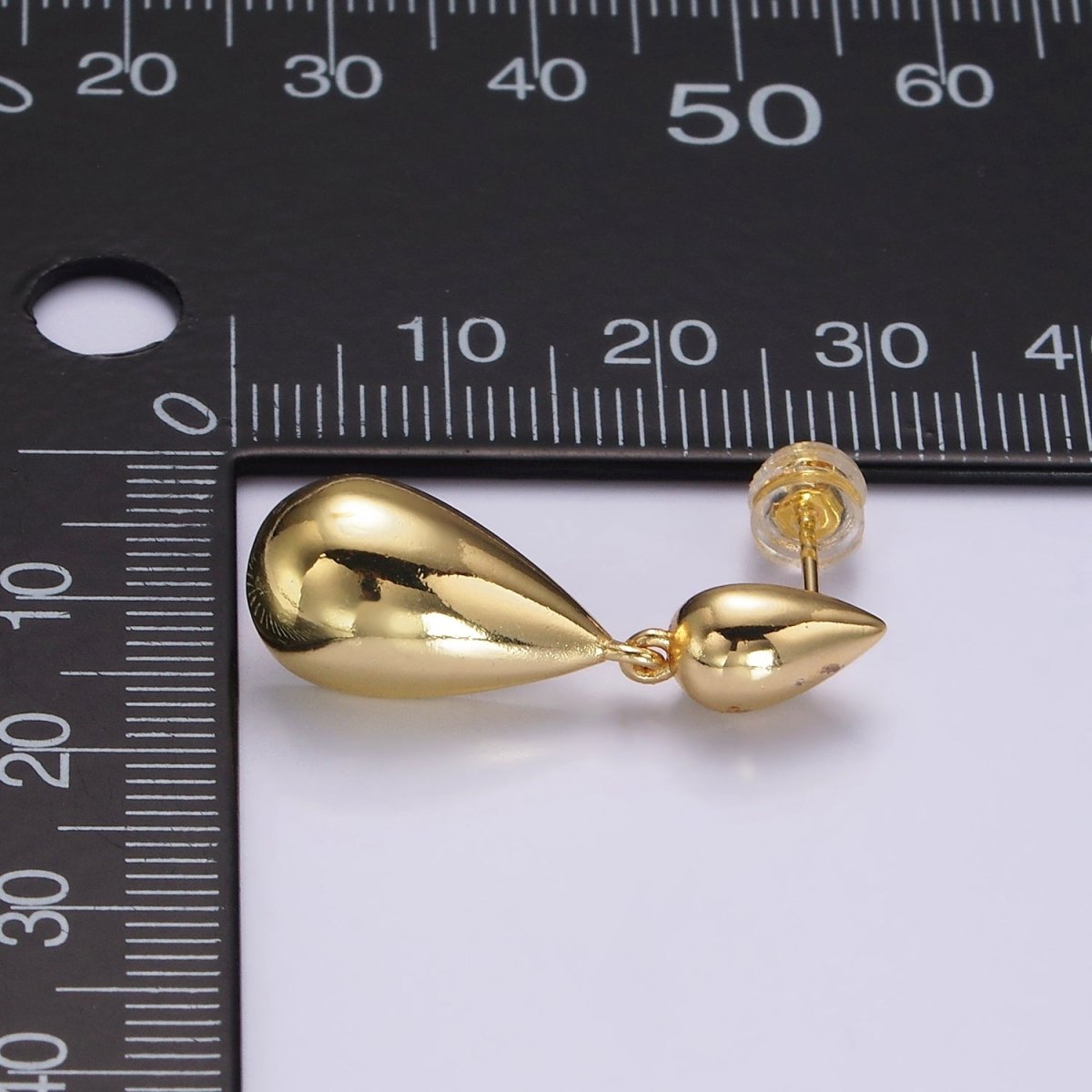 14K Gold plated Double Teardrop Dome Drop Stud Earrings in Gold & Silver | AE245 AE246